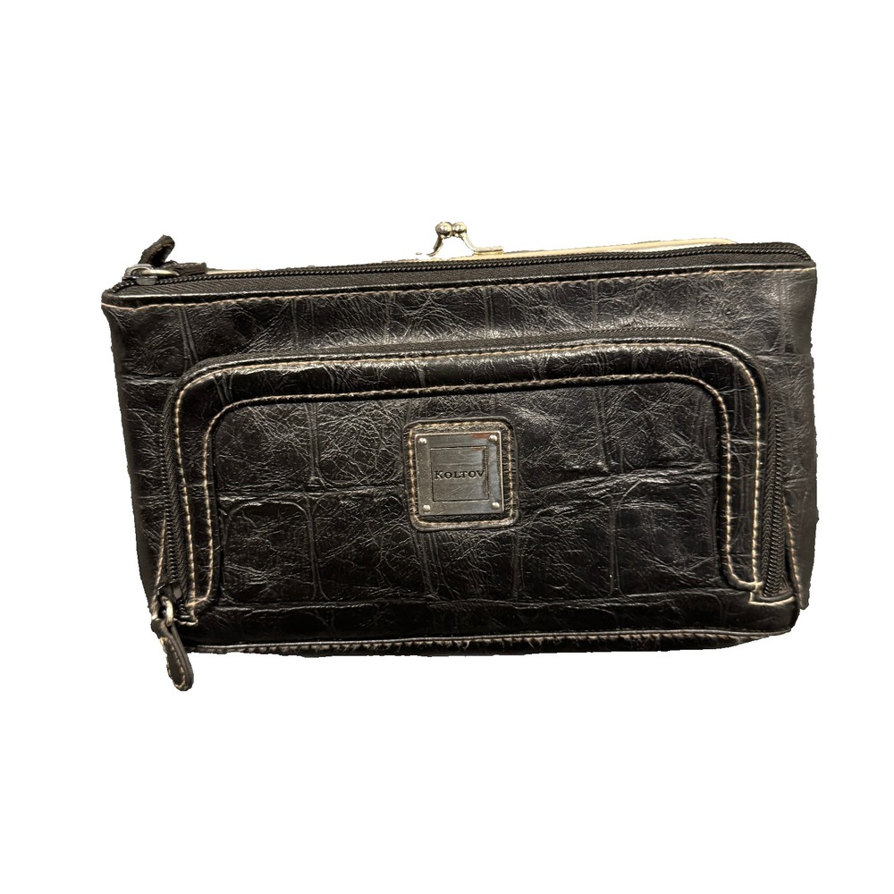 Koltov Black Embossed Faux Leather Multi Pocket Organizer Wallet Crossbody